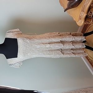 PISARRO NIGHTS retro bridal cream BEADED TIERED SHIFT FANCY DRESS